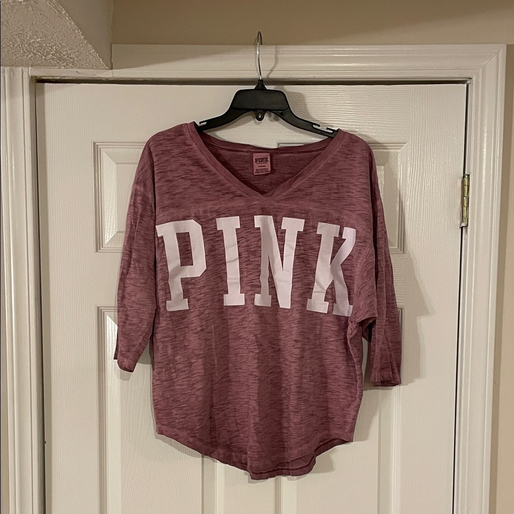 PINK Victoria's Secret Women's Burgundy 3/4 length Sleeve Tee